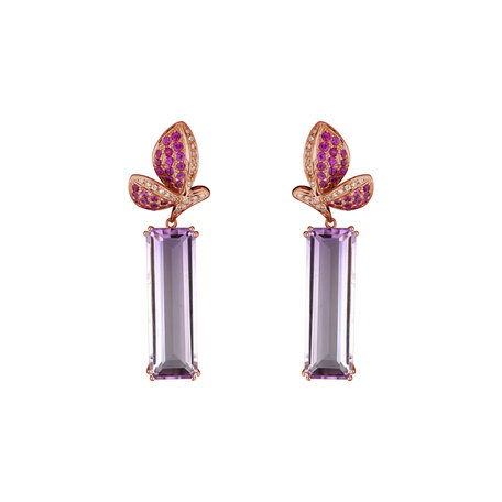 Diamond earrings with Amethyst and Ruby High Privilege