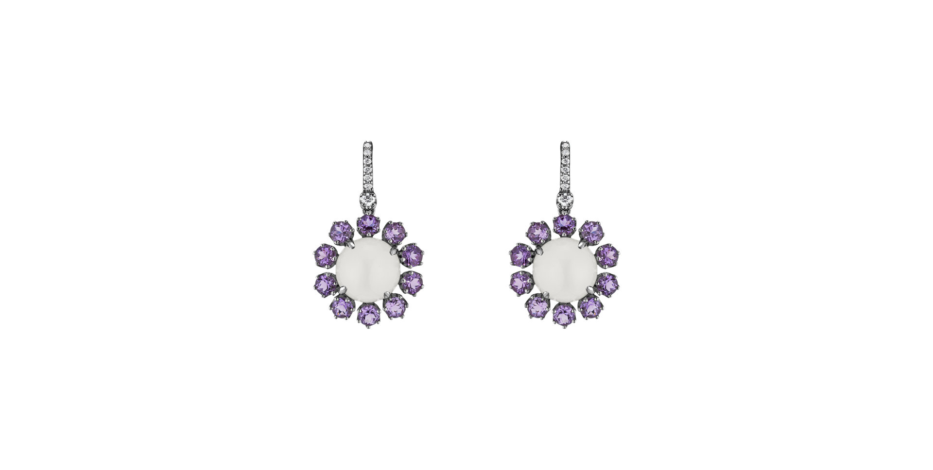 Diamond earrings, Moonstone and Amethyst Honey Dew