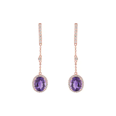 Diamond earrings with Amethyst Naturistic Pudding
