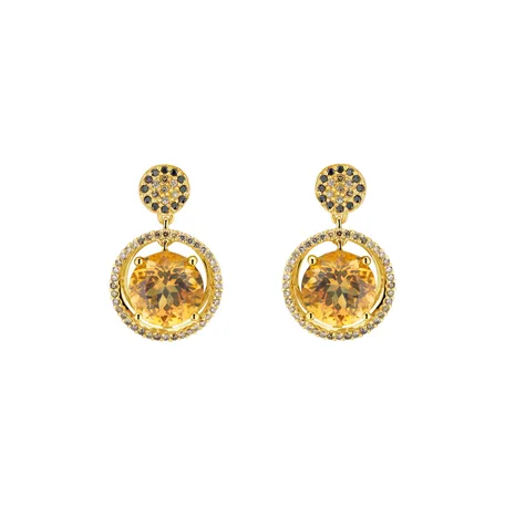 Earrings with brown and black diamonds and Citrine Bright Gismonda