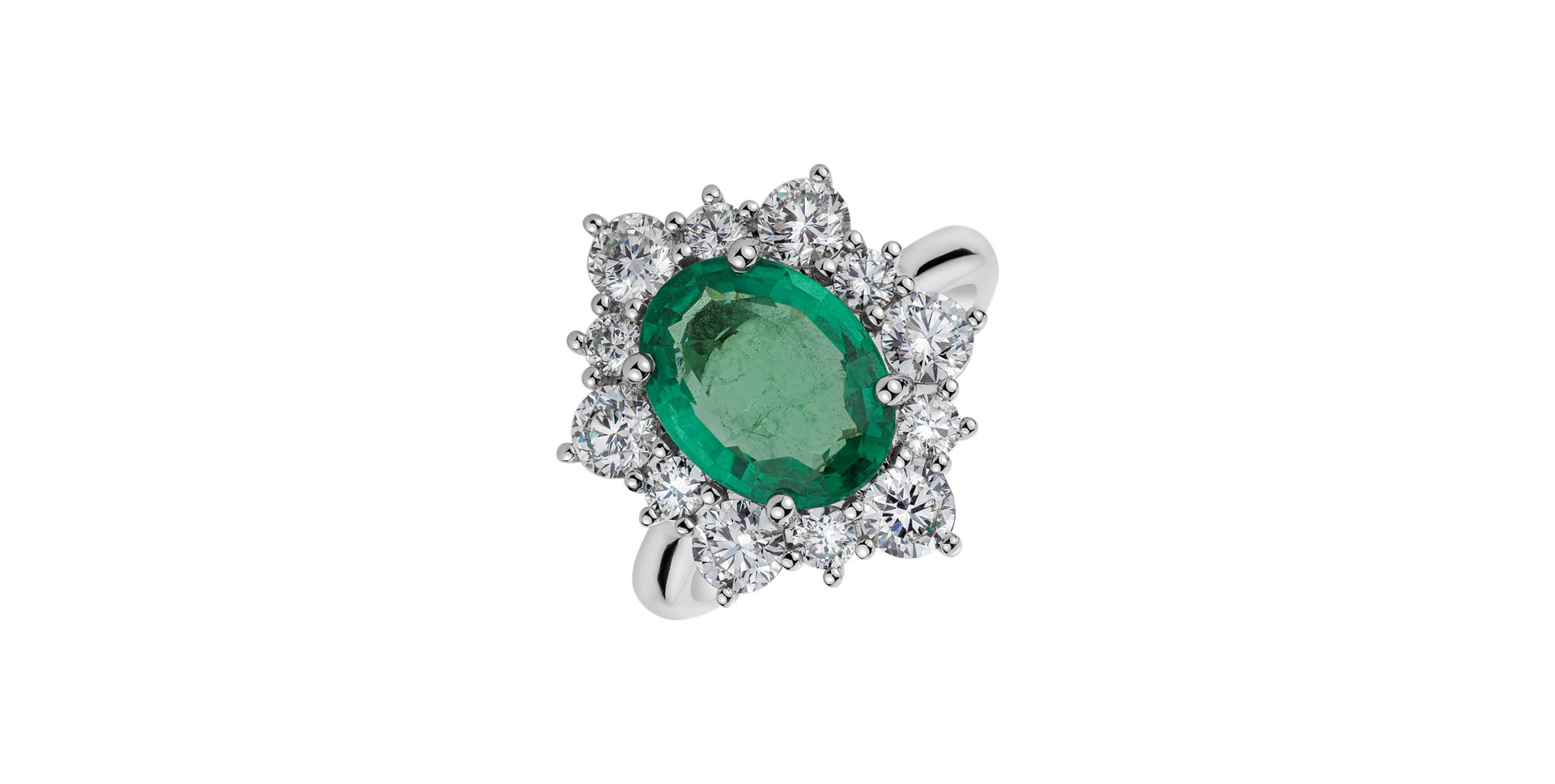 Diamond ring with Emerald Princess Gem
