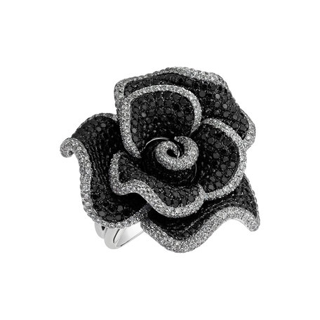 Ring with black and white diamonds Royal Rose