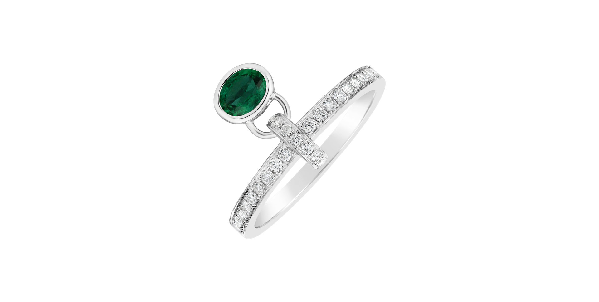 Diamond ring with Emerald Angeline