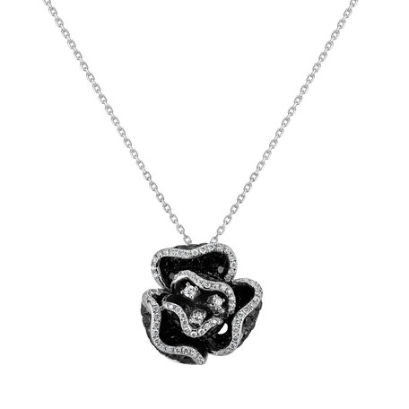 Pendant with black and white diamonds Black Cherry Rose