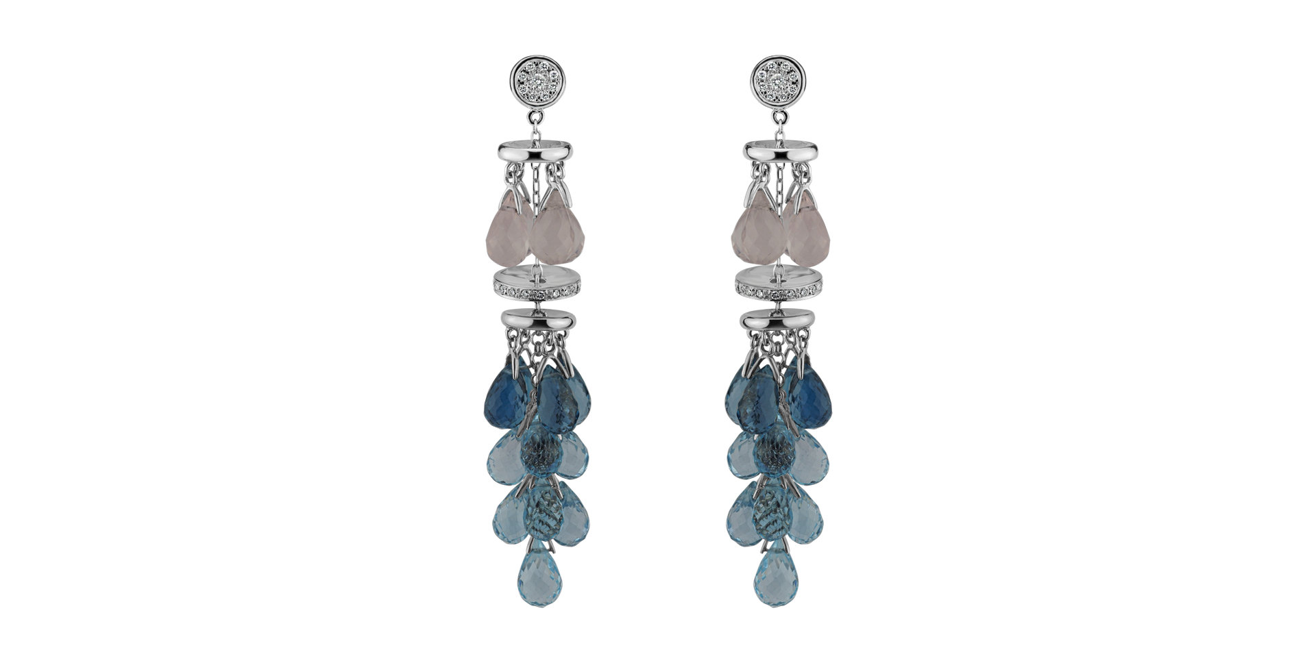 Diamond earrings, Rose Quartz and Topaz Courteously Innocent