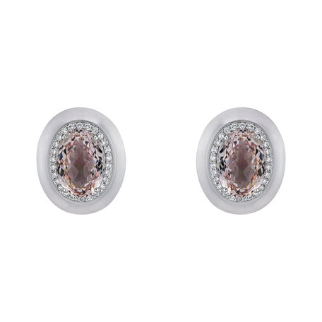 Diamond earrings with Morganite and Quartz White Winslow