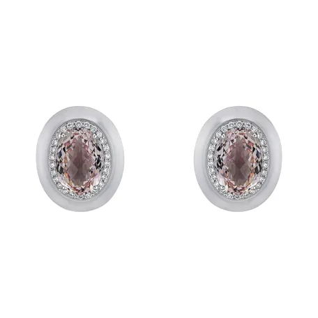 Diamond earrings with Morganite and Quartz White Winslow