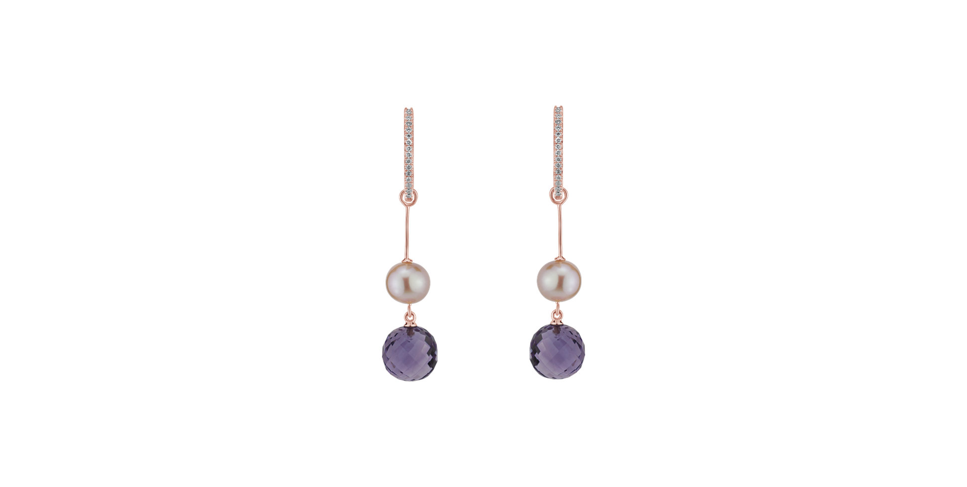 Earrings with Pearl, diamonds and Amethyst Brazil Dance