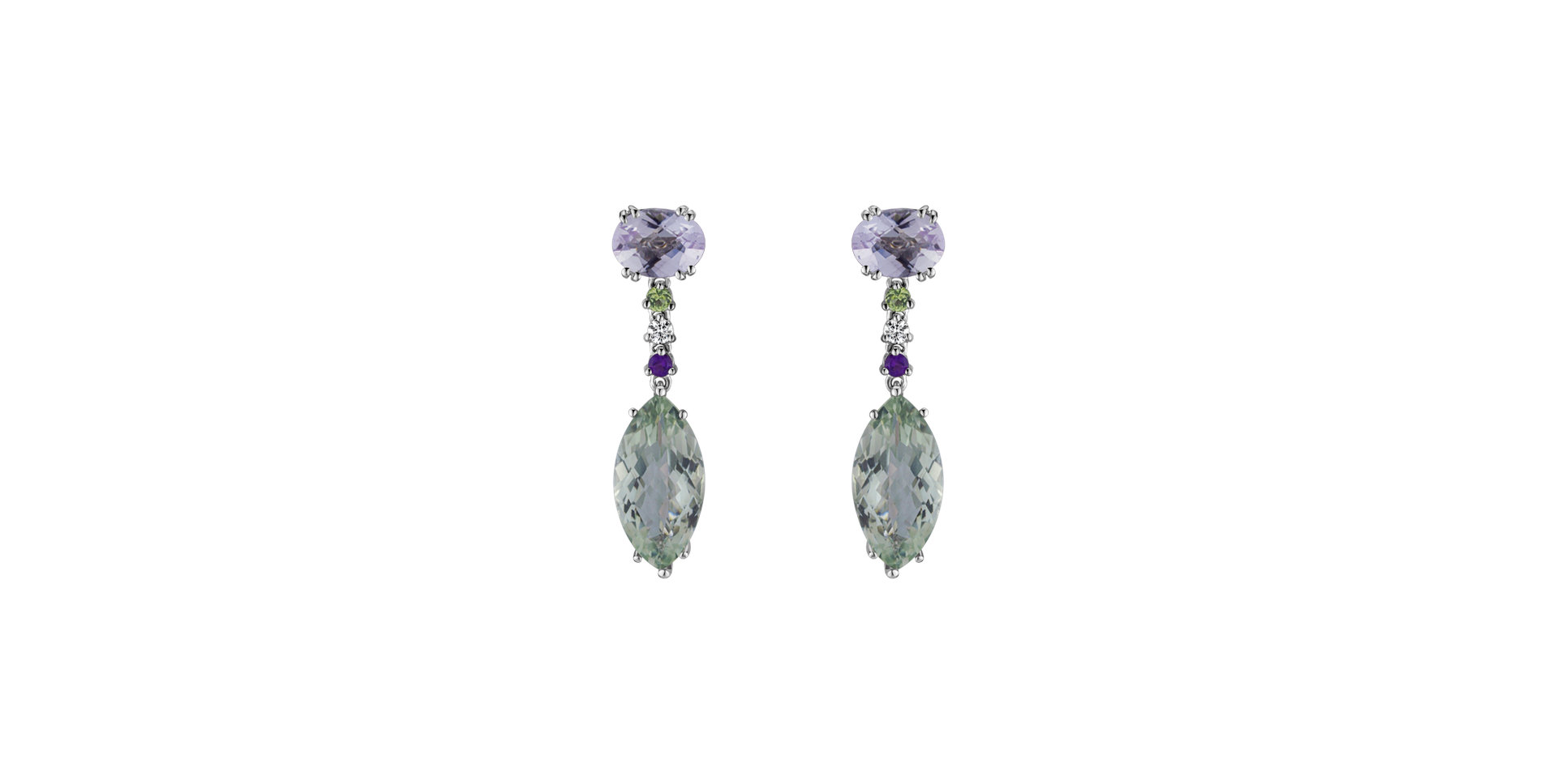 Diamond earrings, Amethyst and Quartz La Lessive