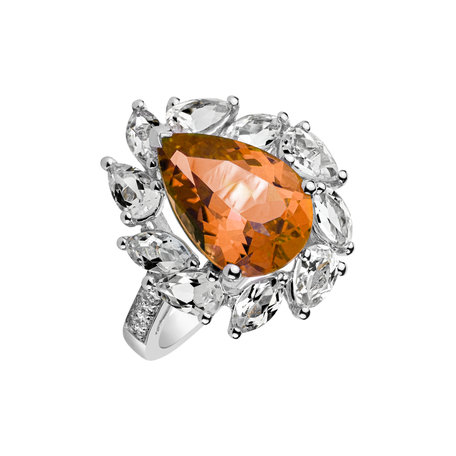 Diamond ring with Topaz and Citrine Fatidique
