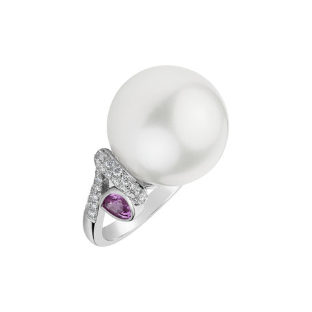 Diamond ring with Pearl and Sapphire Antheia