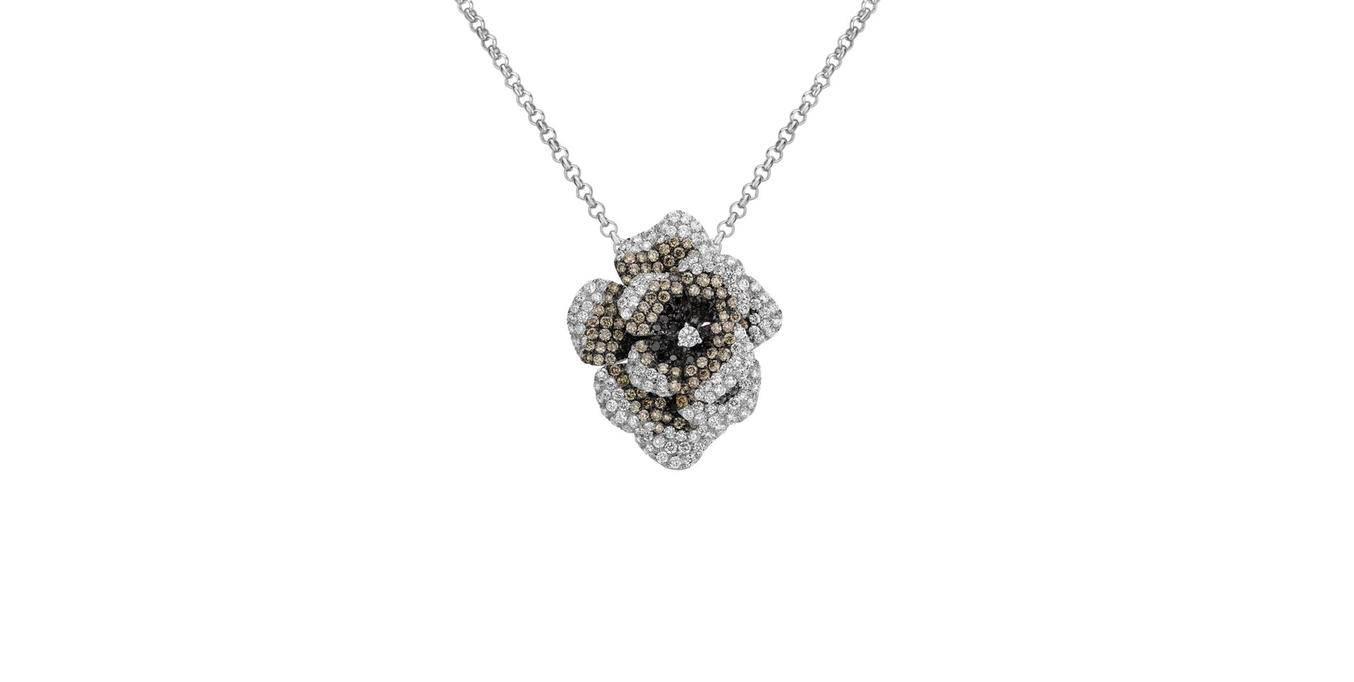 Pendant with white, black and brown diamonds Mystery Rose