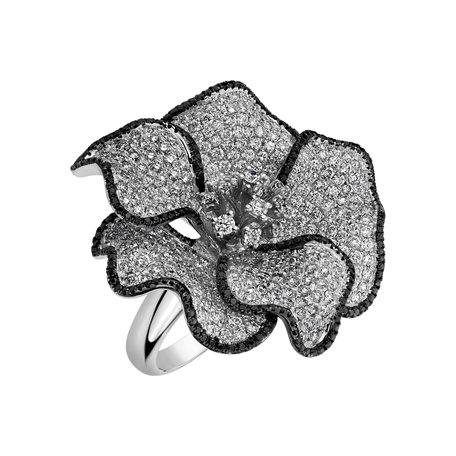 Ring with black and white diamonds Gladioli