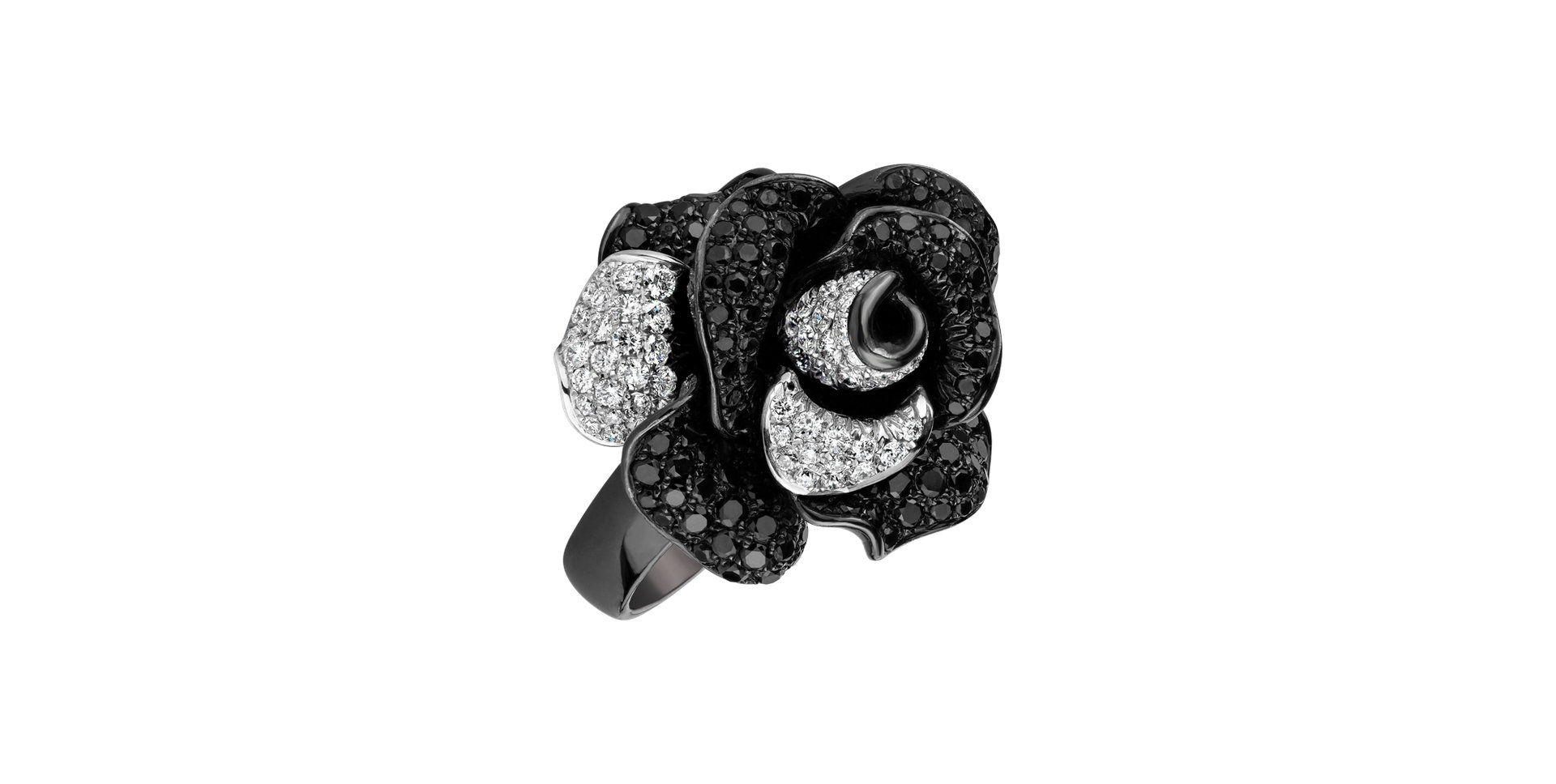 Ring with black and white diamonds Antique Rose