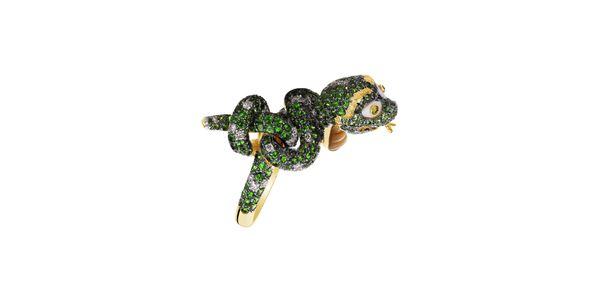 Diamond ring with Agate, Garnet and Mother of Pearl Crazy Snake