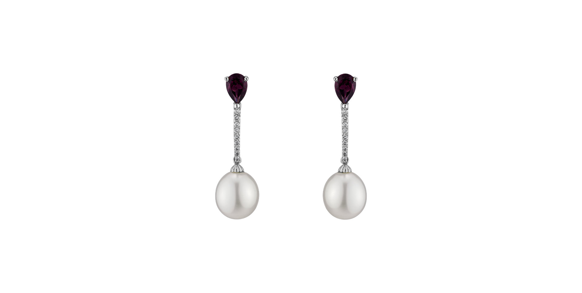 Earrings with Pearl, diamonds and Rhodolite Undersea Passion