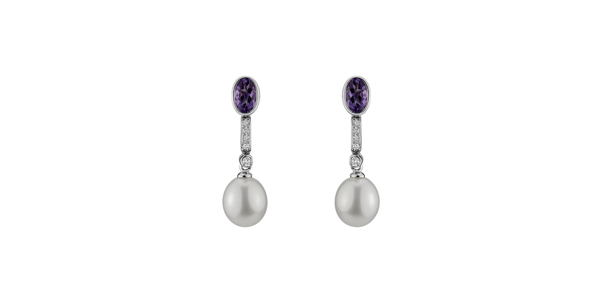 Earrings with Pearl, diamonds and Amethyst Ocean for Nadia
