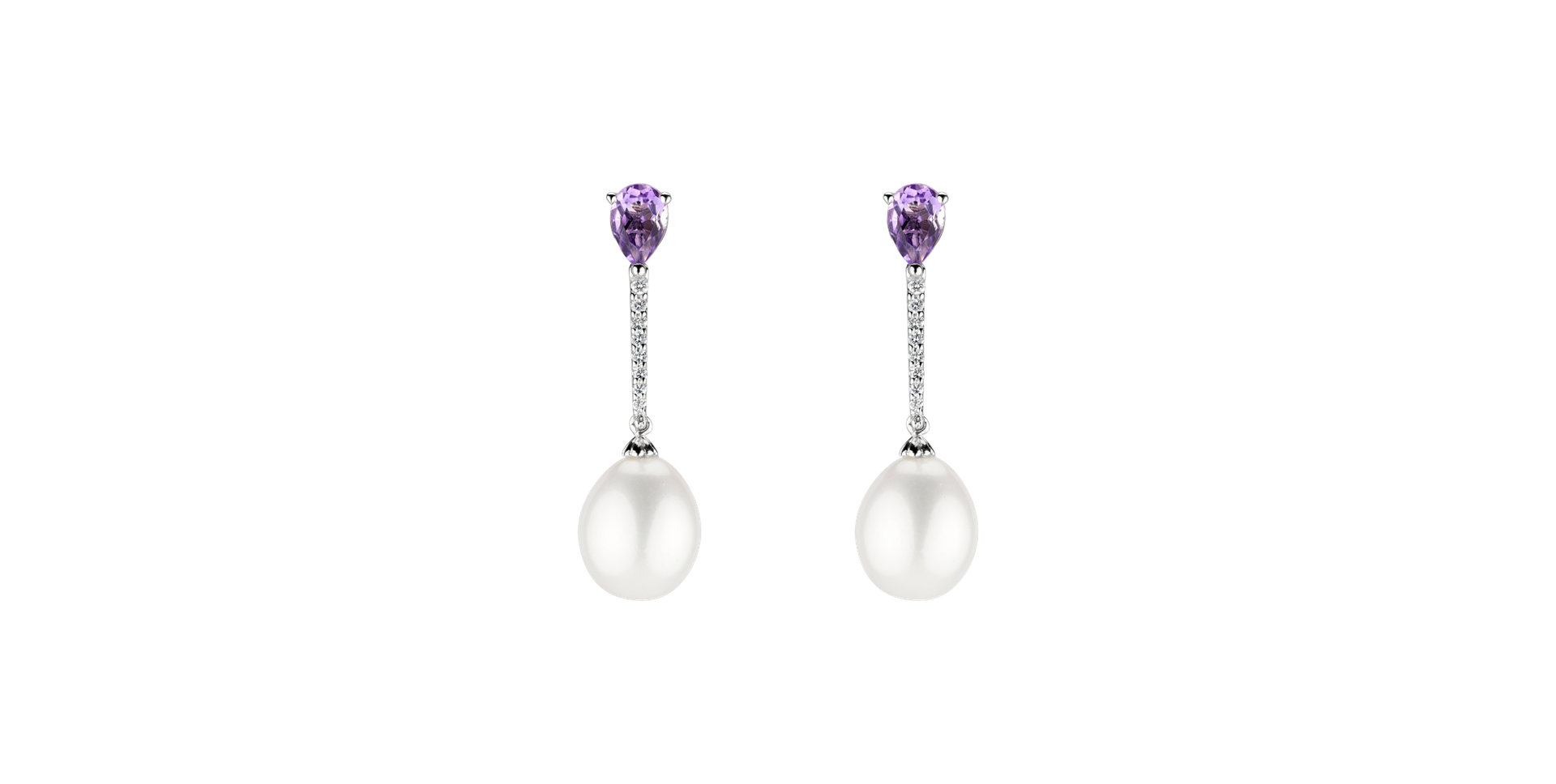 Earrings with Pearl, diamonds and Amethyst Ocean Beauty