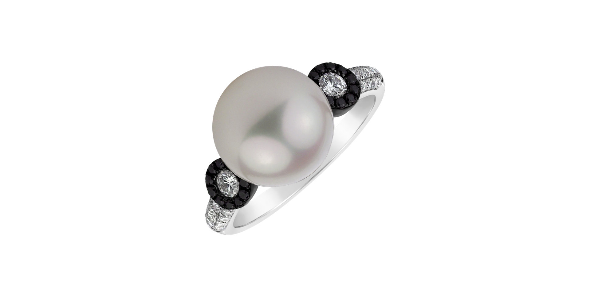 Ring with black and white diamonds and Pearl Aqua Reflection
