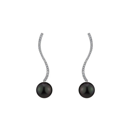 Diamond earrings with Pearl Wave of Darkness