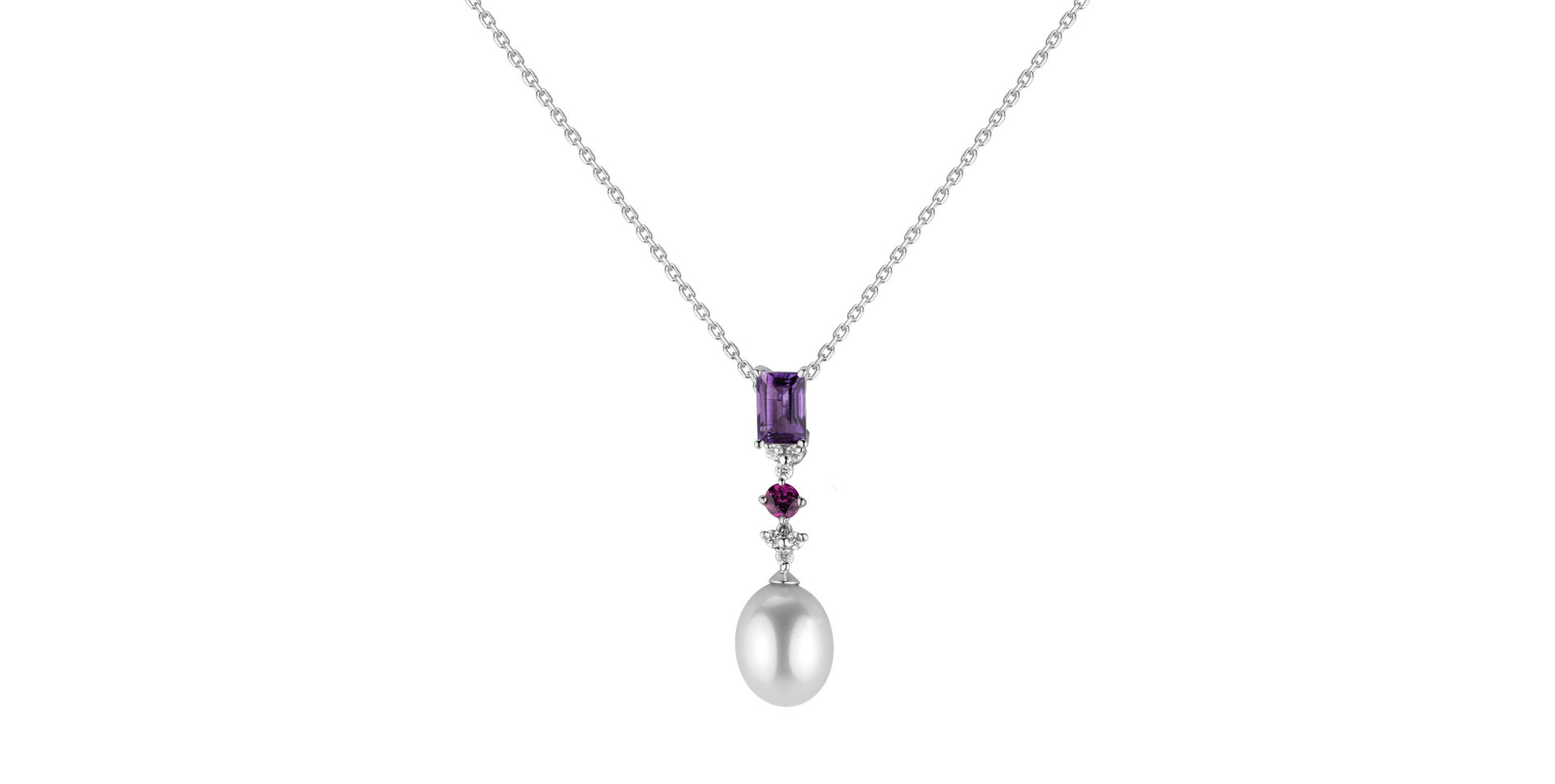 Diamond pendant with Pearl, Rhodolite and Amethyst Princess Joy