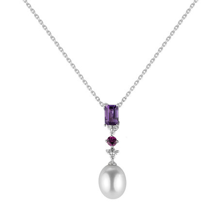 Diamond pendant with Pearl, Rhodolite and Amethyst Princess Joy