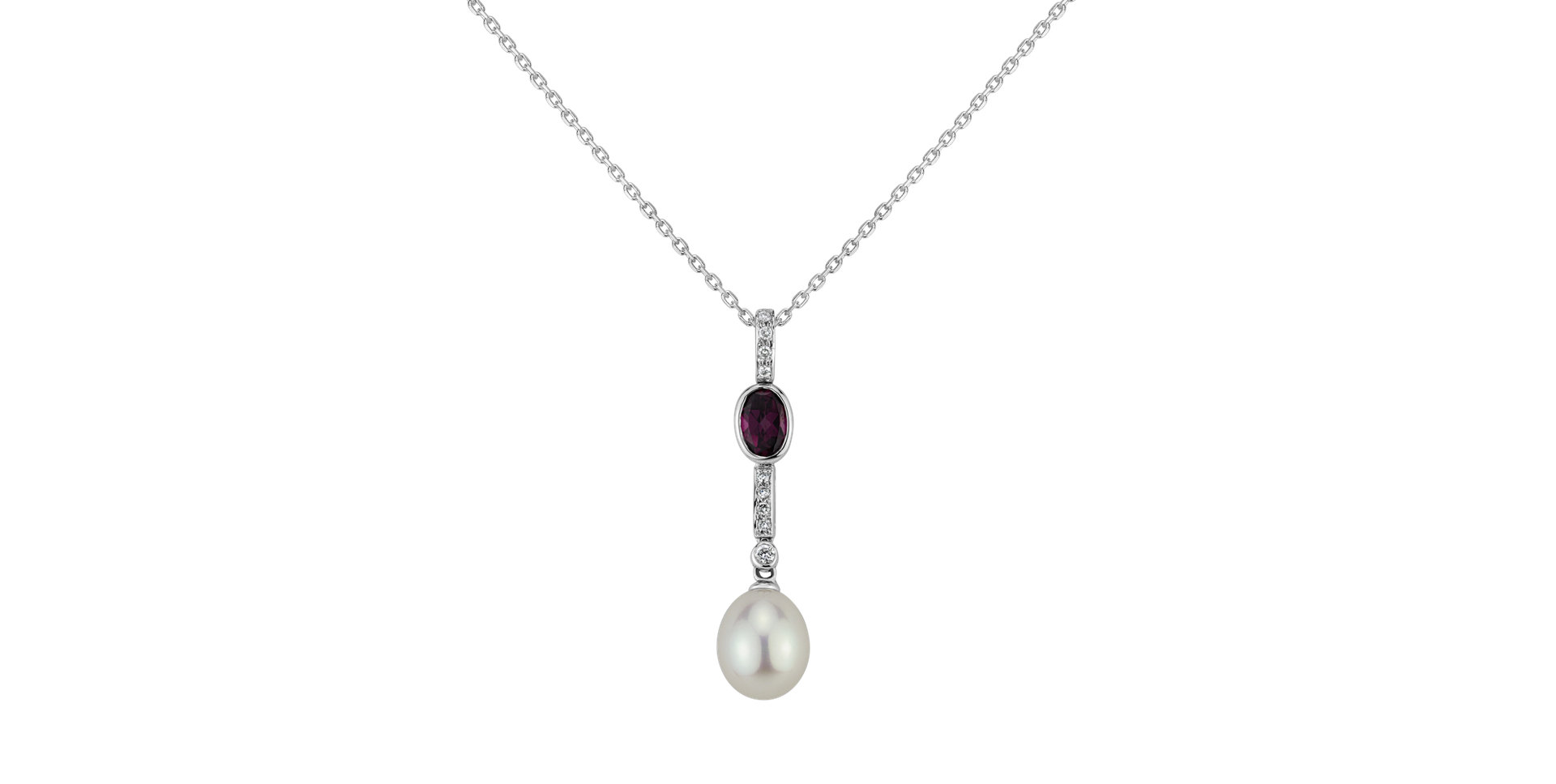 Diamond pendant with Pearl and Rhodolite Arlene Sea