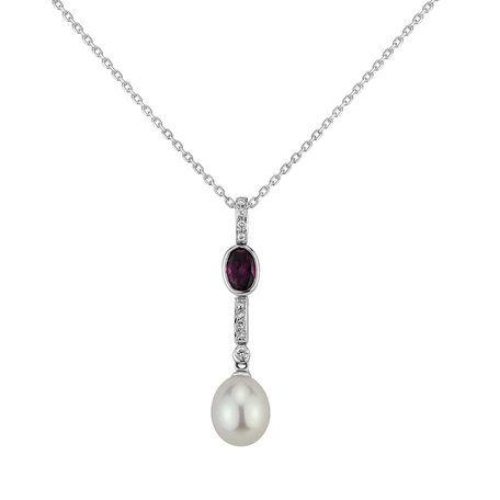 Diamond pendant with Pearl and Rhodolite Arlene Sea