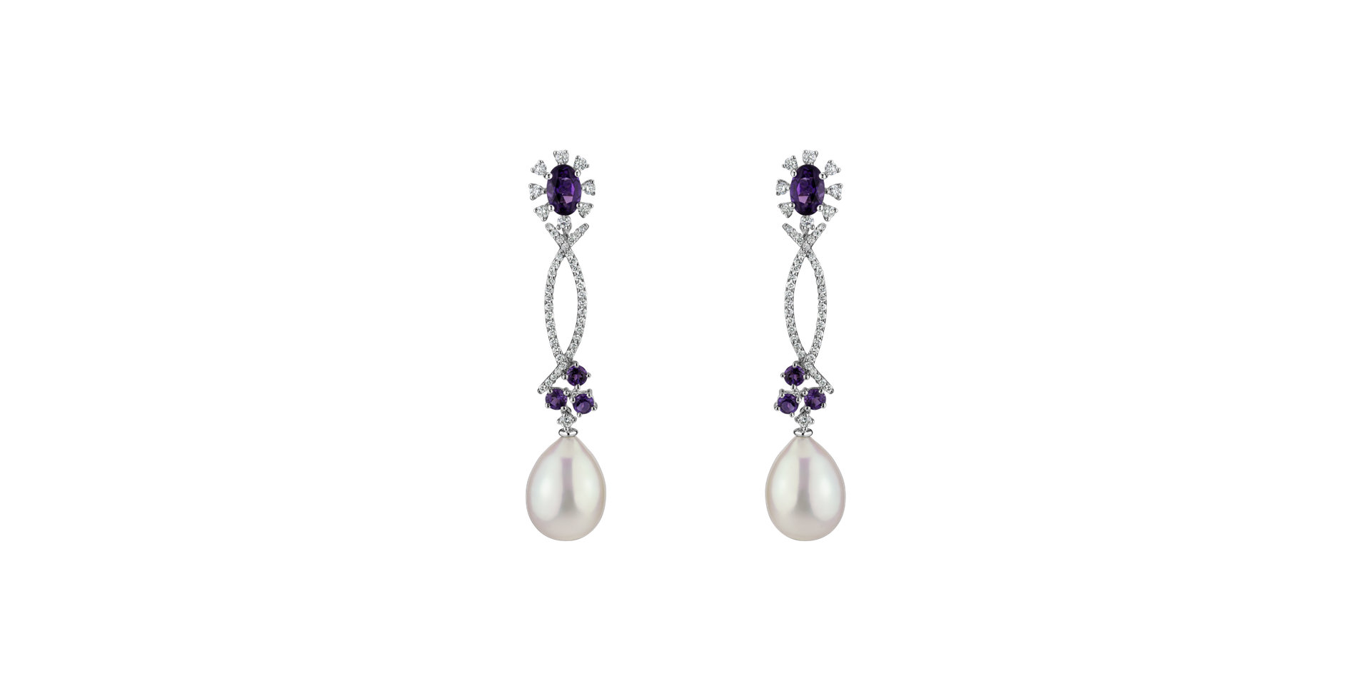 Earrings with Pearl, diamonds and Amethyst Secret of Underwater