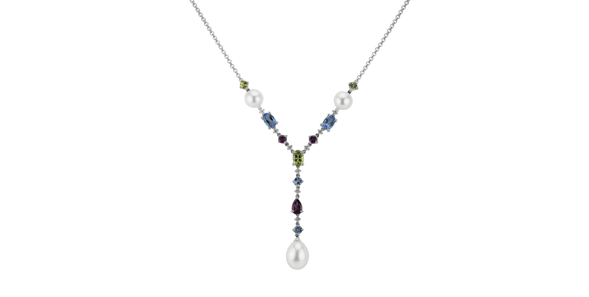 Diamond necklace with Pearl and gemstones Rainbow Touch