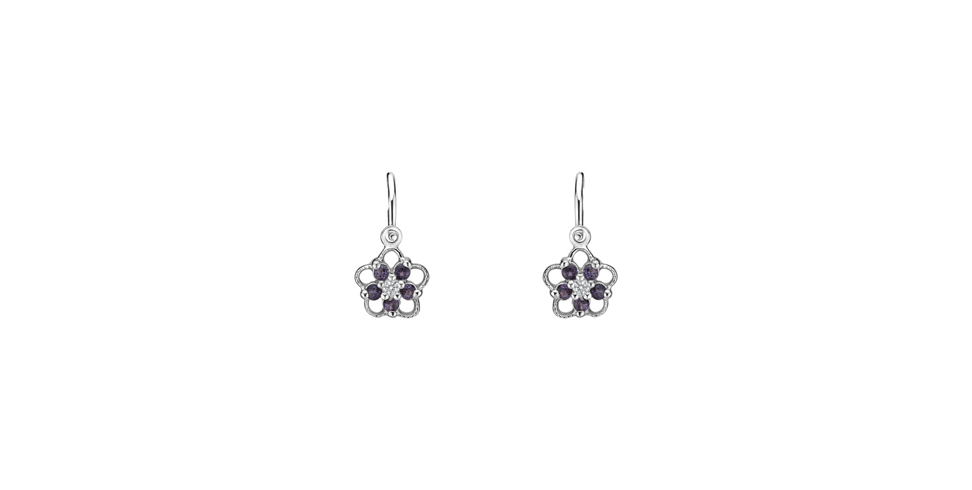 Children's diamond earrings with Amethyst Brazil Flower Silhouette