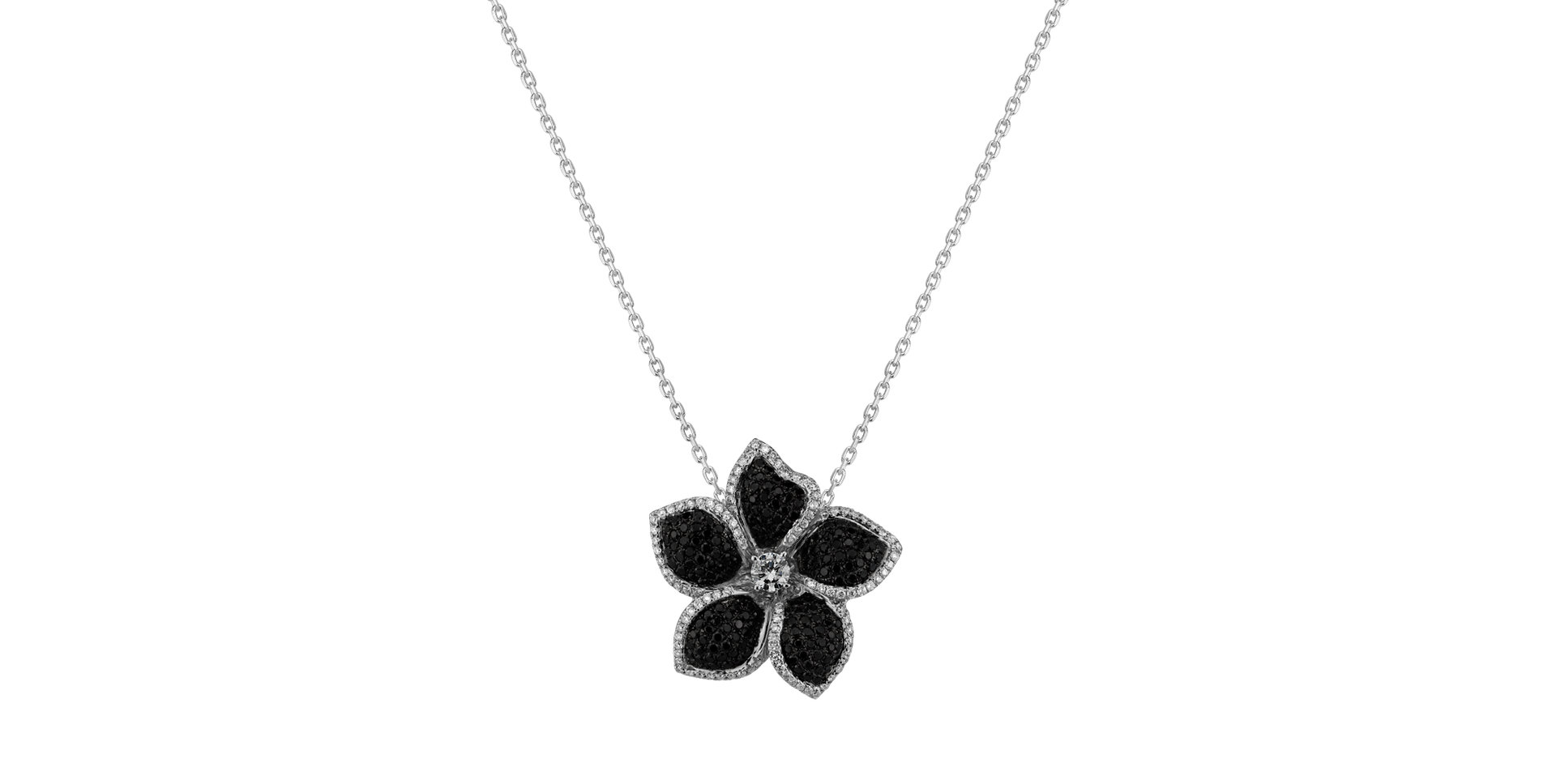 Pendant with black and white diamonds Night Flower