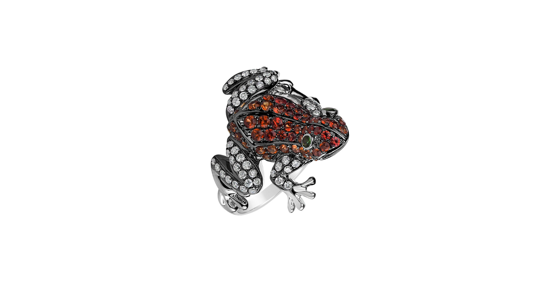 Diamond ring with Ruby and Garnet Miracle Frog