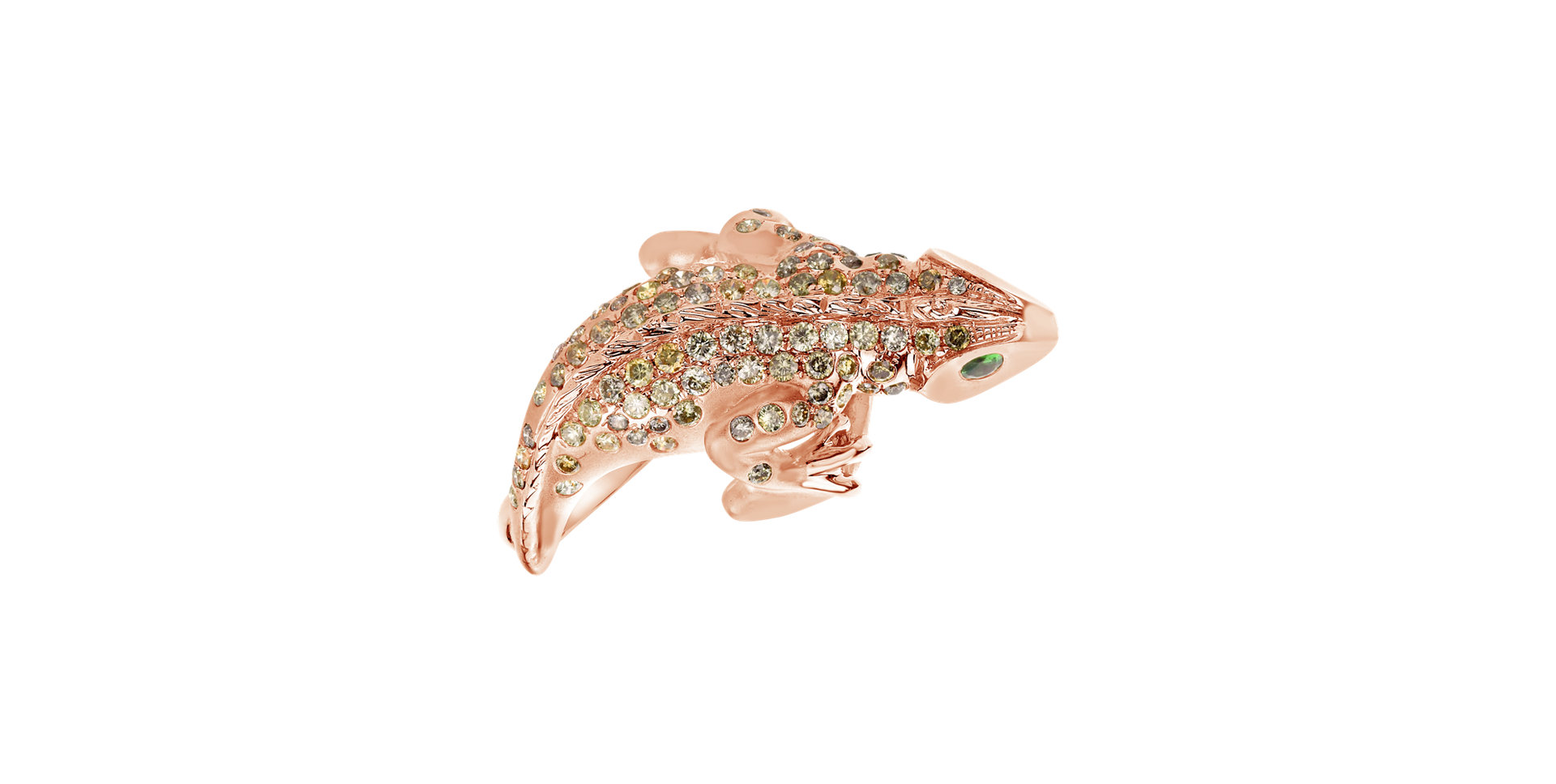 Ring with brown diamonds and Garnet Diamond Lizard