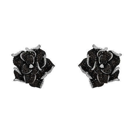 Earrings with black and white diamonds Night Royal Rose