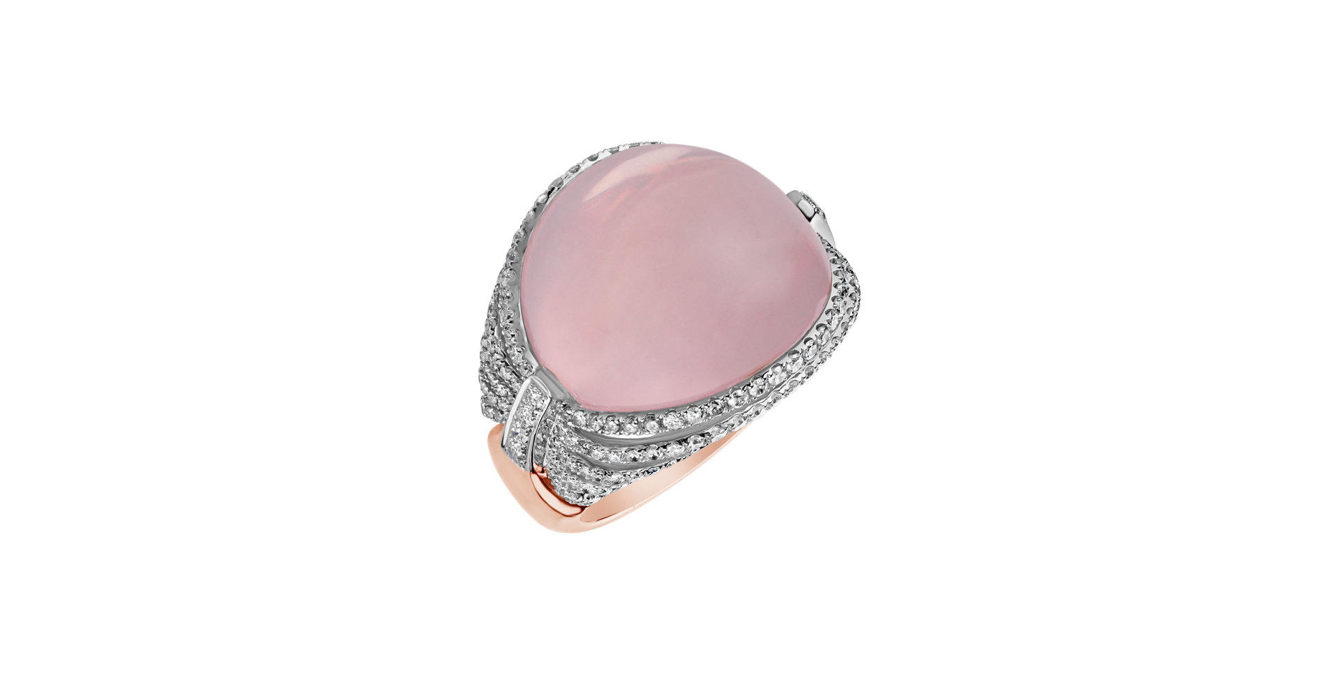 Diamond ring with Rose Quartz Moonlight Wave