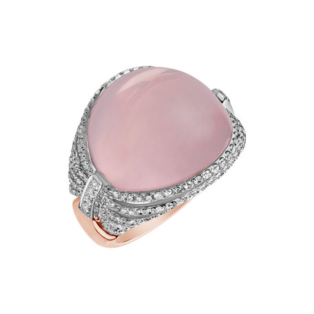 Diamond ring with Rose Quartz Moonlight Wave