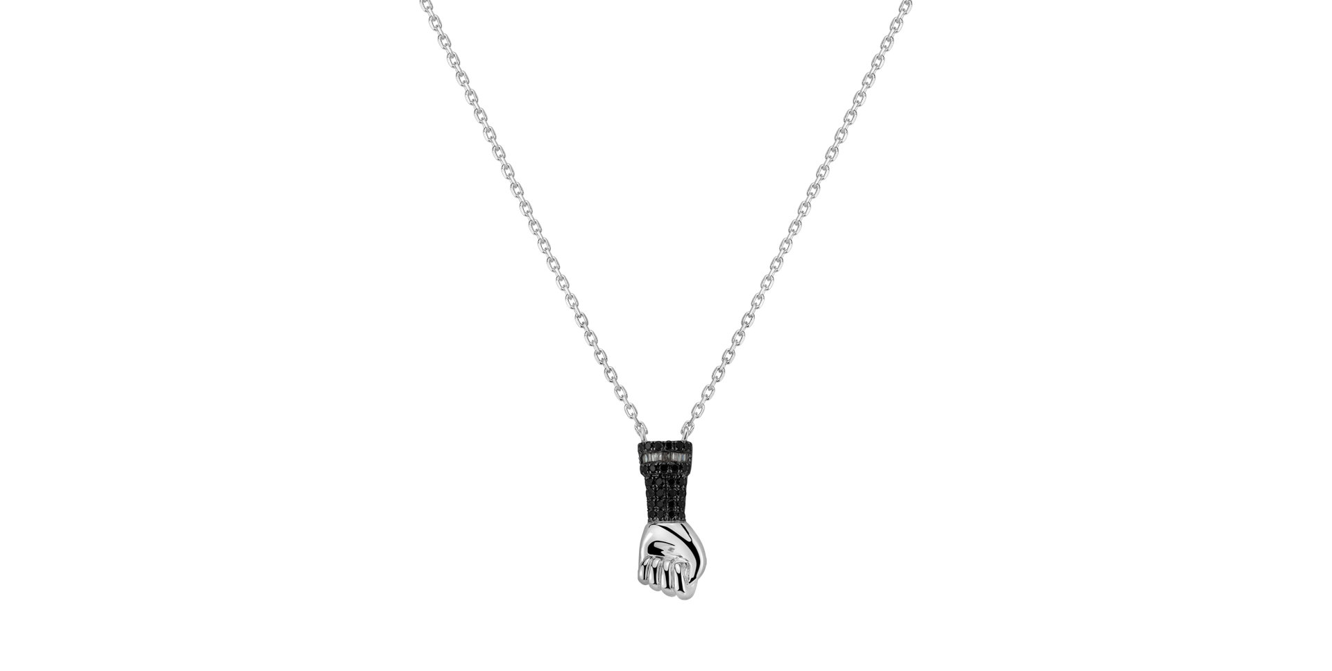 Necklace with black and white diamonds Hand of power