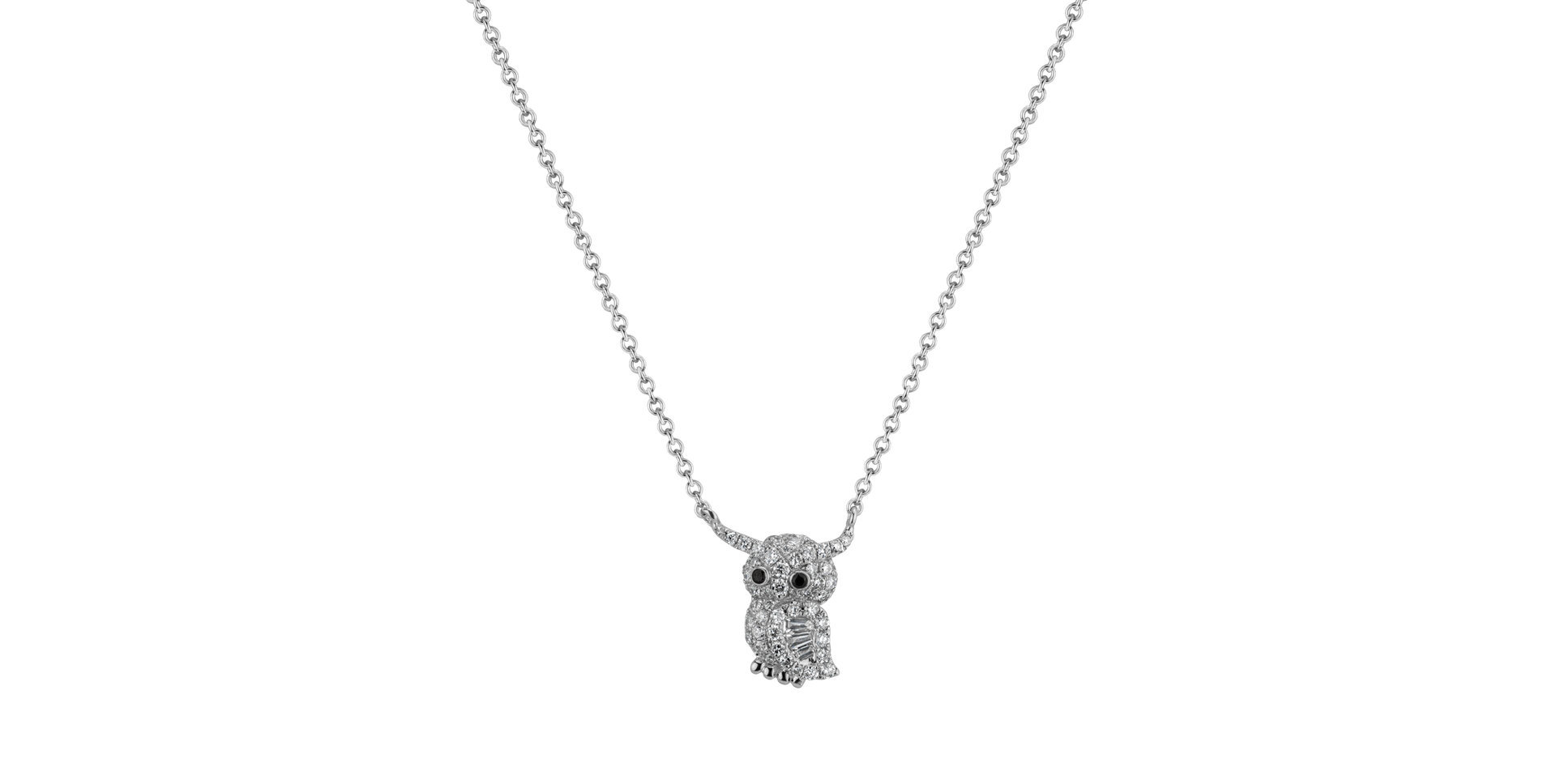Necklace with black and white diamonds Wise Owl