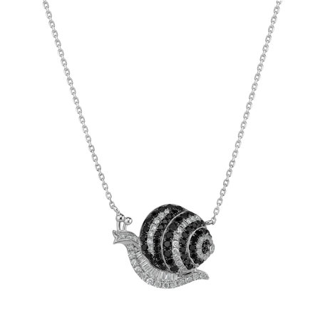 Necklace with black and white diamonds Fantasy Snail