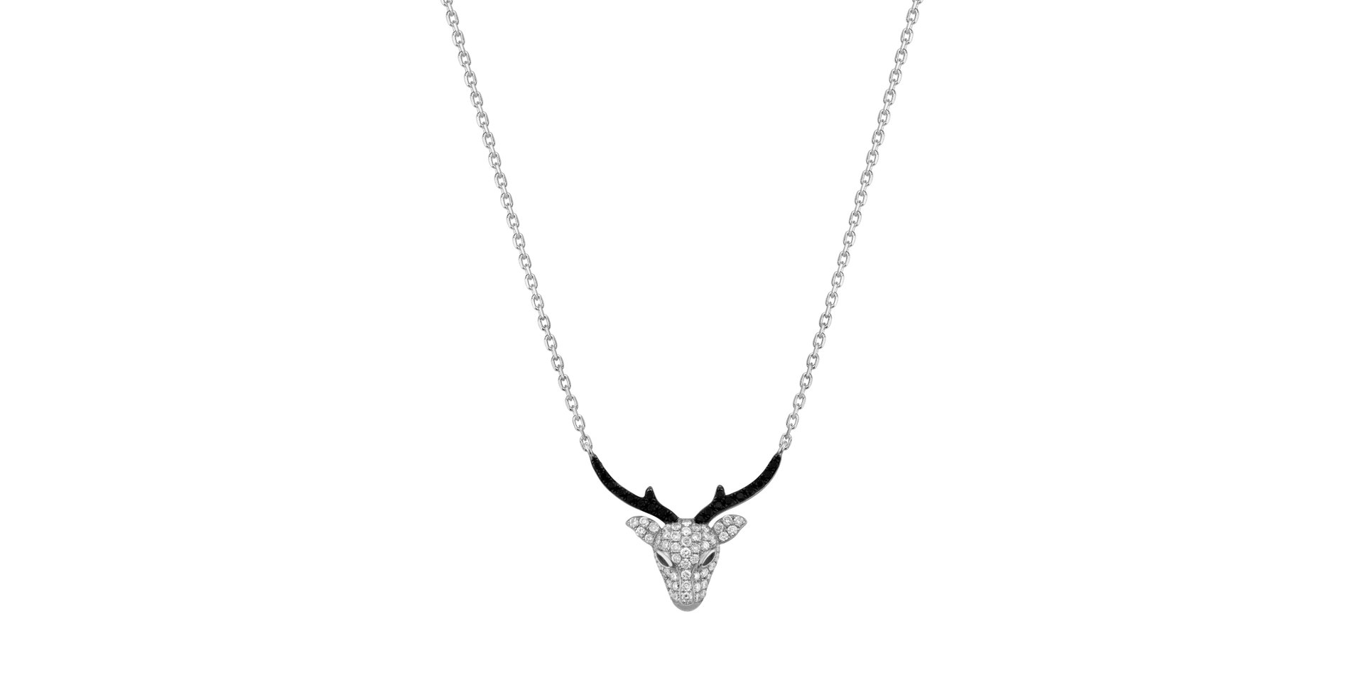 Necklace with black and white diamonds Reindeer Happiness