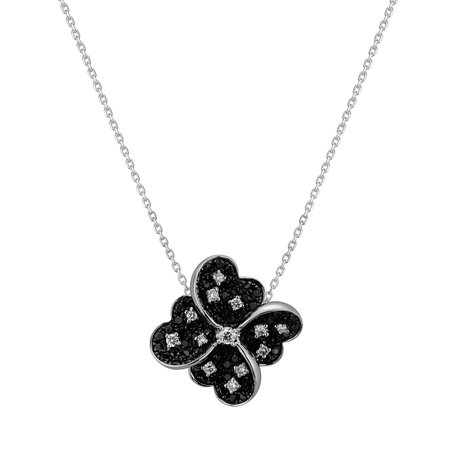 Pendant with black and white diamonds Dark Blossom