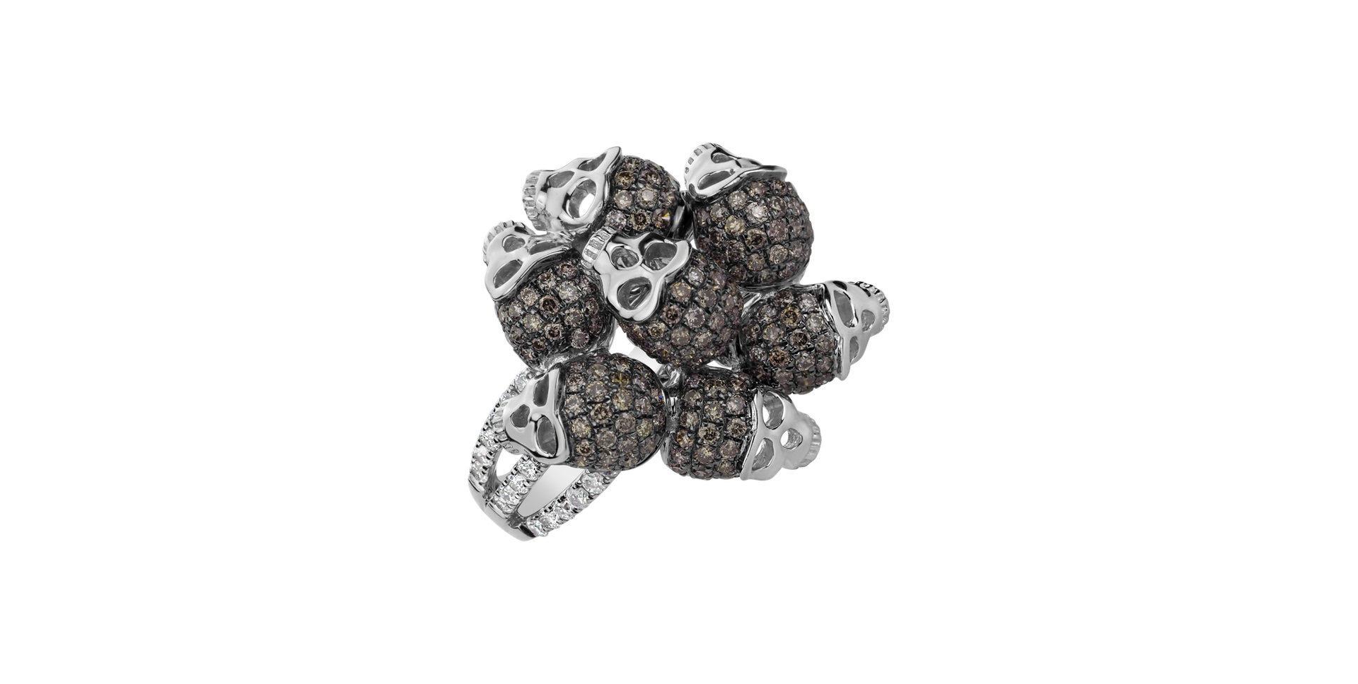 Ring with brown and white diamonds Glittering Skulls