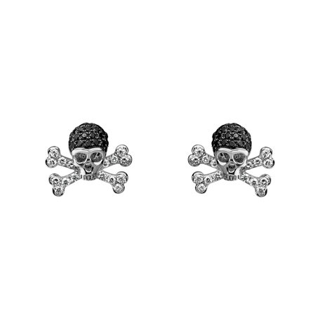 Earrings with black and white diamonds Luxury Skull