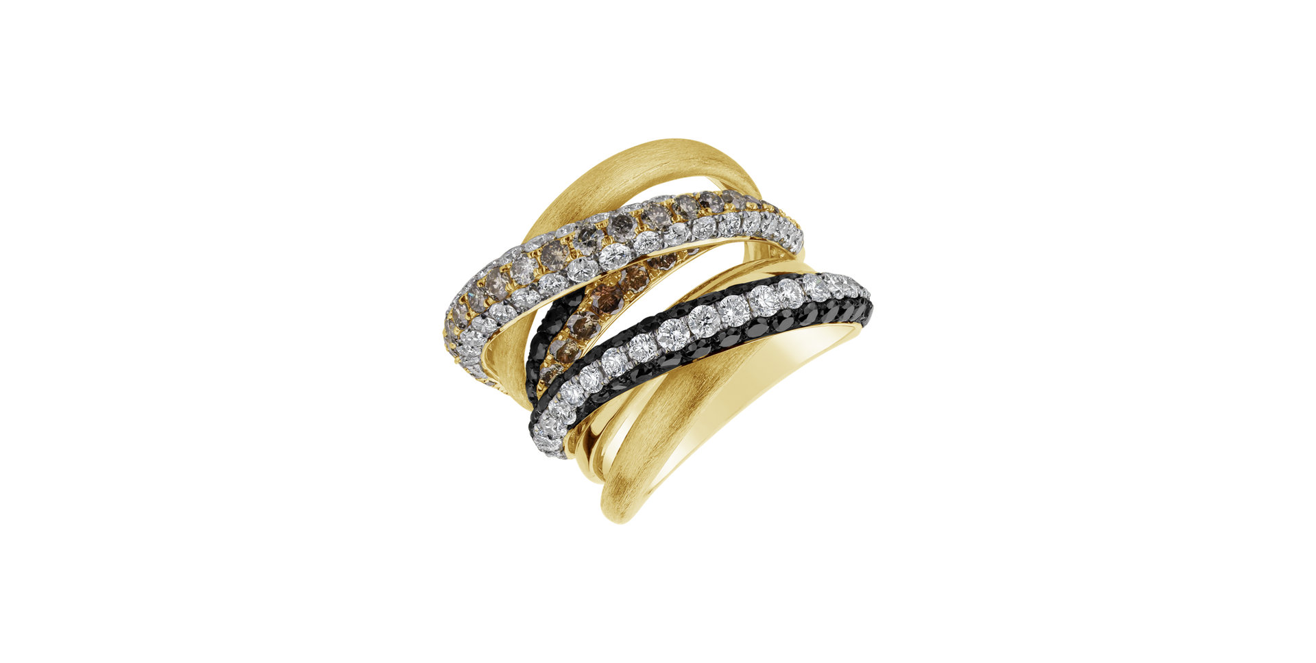 Ring with white, black and brown diamonds Harmonious Mystery