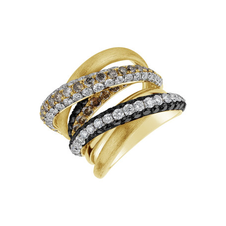 Ring with white, black and brown diamonds Harmonious Mystery