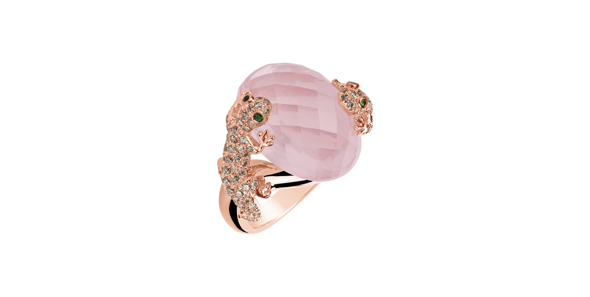 Diamond ring with Rose Quartz and Garnet Dwana