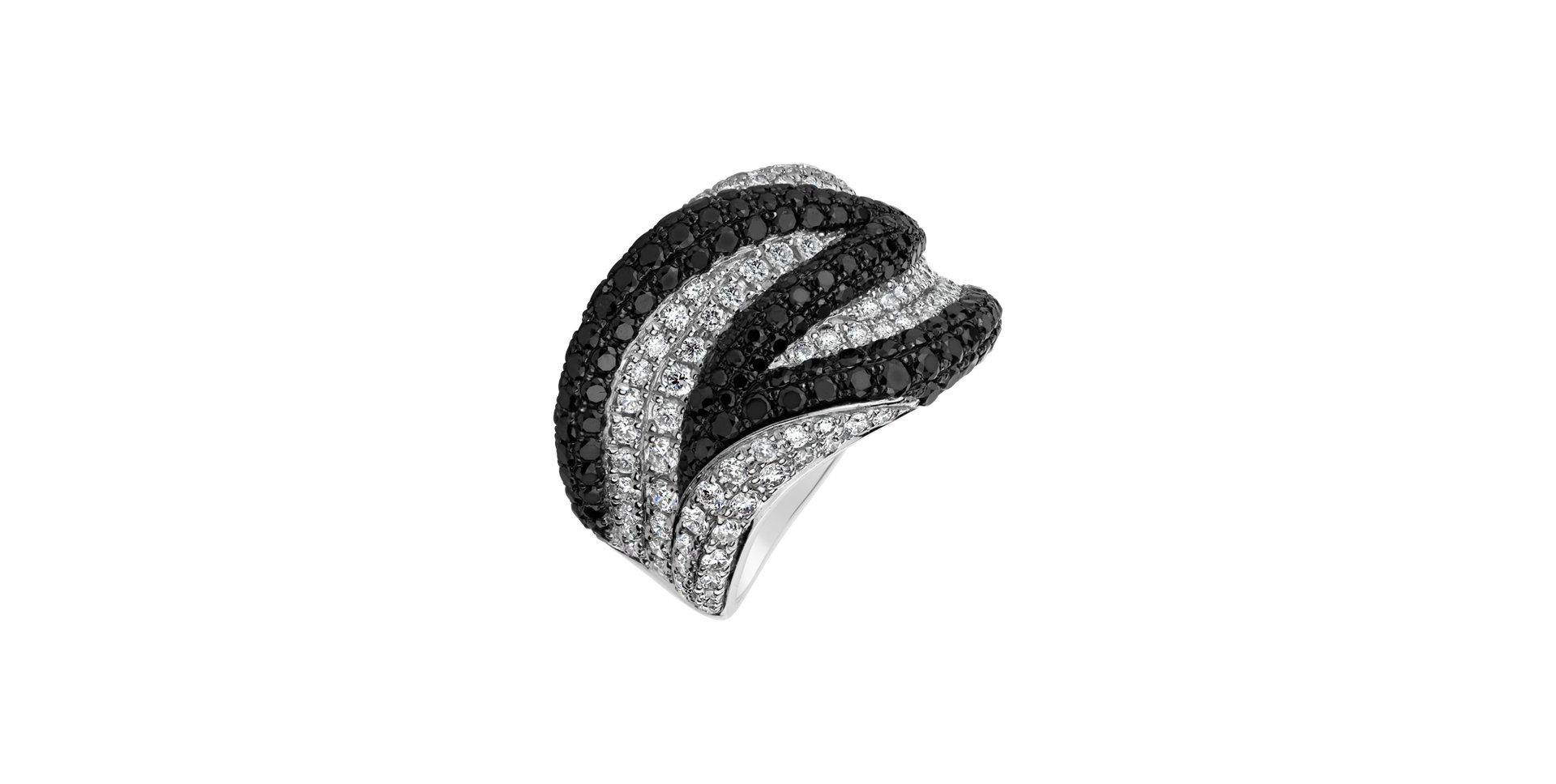 Ring with black and white diamonds Night Ocean