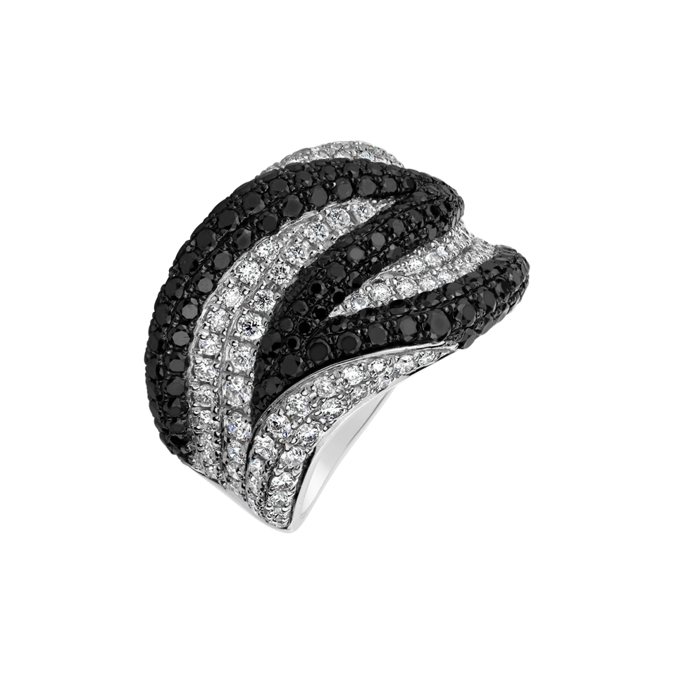Ring with black and white diamonds Night Ocean