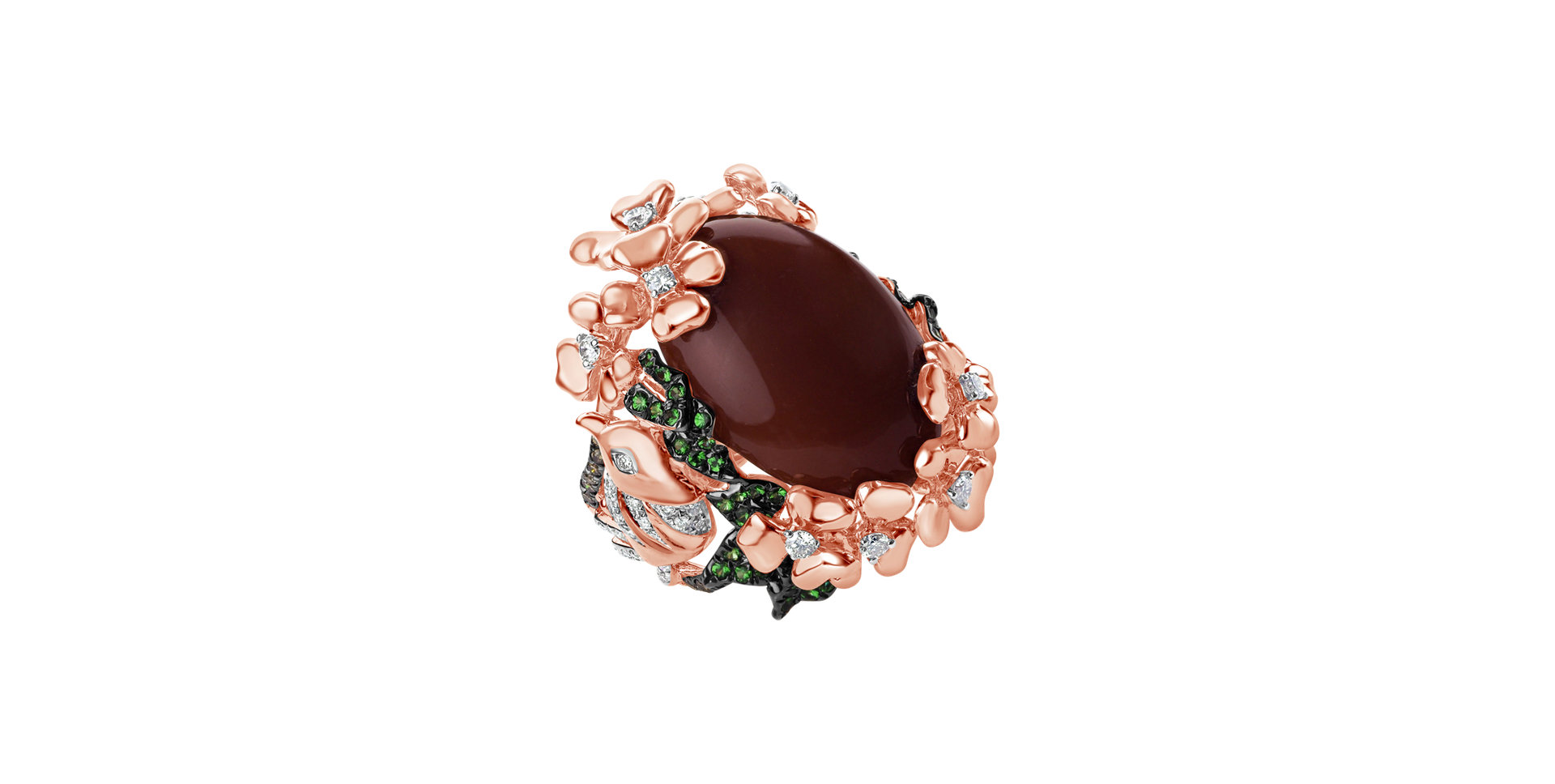 Ring with Moonstone, white, brown diamonds and gemstones Kala